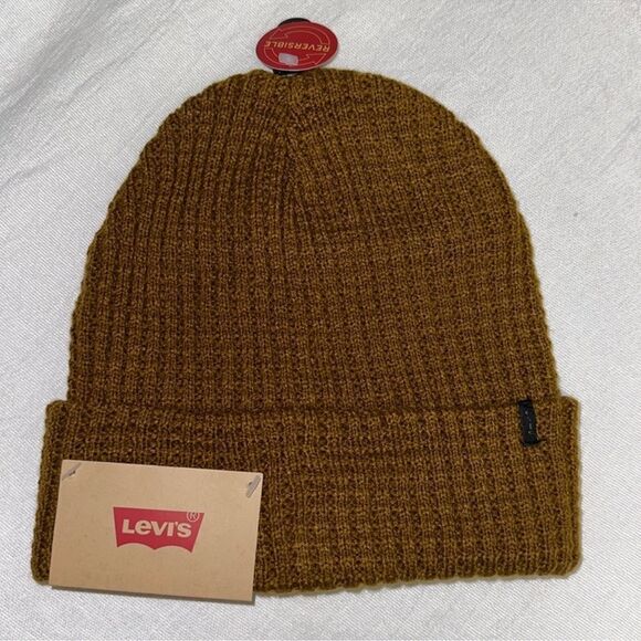 LEVI’S Camo Olive Green Ribbed Knit Super Soft Reversible Beanie Hat - Picture 1 of 10